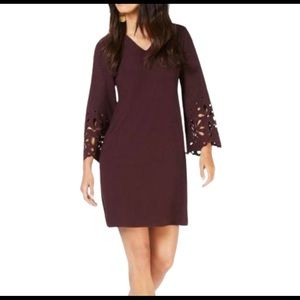 Alfani v neck burgundy sheath dress with cutout bell sleeves